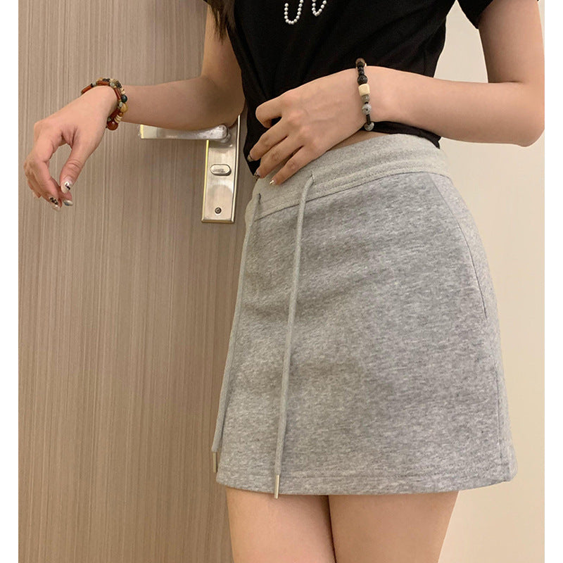 Women Drawstring Elastic Waist Mini Skirt