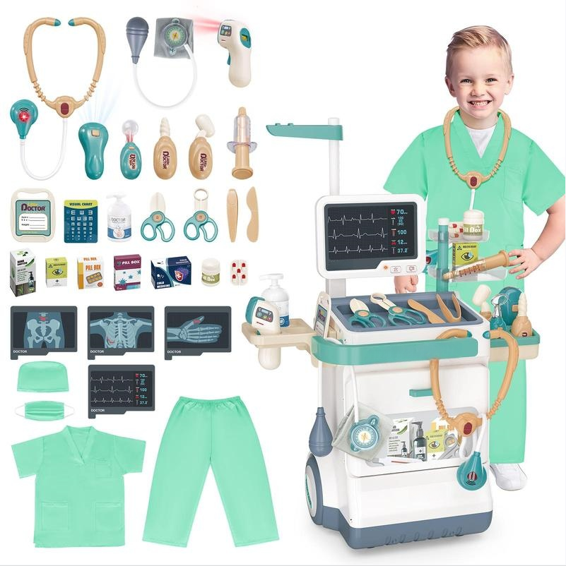 Kids Pretend Doctor Playset – 16-Piece Medical Station with Lights & S ...