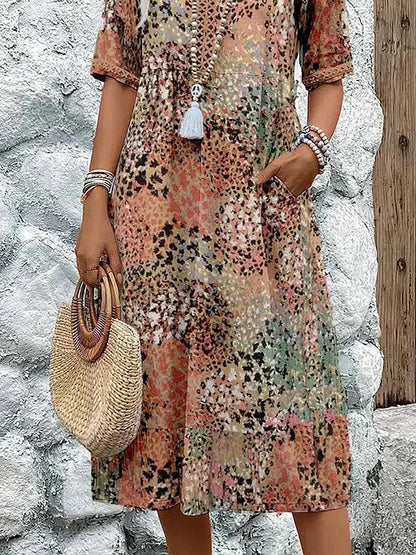 Sofia | Elegant Floral Midi Dress with Tummy Coverage