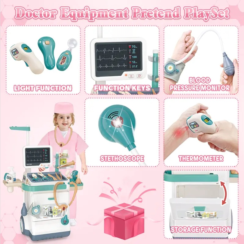 Kids Pretend Doctor Playset – 16-Piece Medical Station with Lights & Sounds