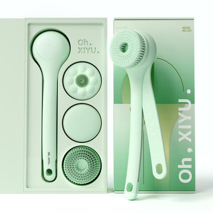 Silicone & Bristle Electric Body Brush - Dual-Handle Waterproof Spin Exfoliating Tool, Spa Luxury Body Care Accessory Set for Bacne Care & Stress Relief, Rechargeable 3-Piece Skin Health Kit (2 Months Daily Use, Ideal Gift), Body Care Tool