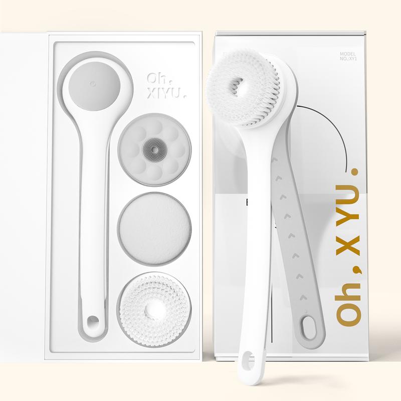 Silicone & Bristle Electric Body Brush - Dual-Handle Waterproof Spin Exfoliating Tool, Spa Luxury Body Care Accessory Set for Bacne Care & Stress Relief, Rechargeable 3-Piece Skin Health Kit (2 Months Daily Use, Ideal Gift), Body Care Tool
