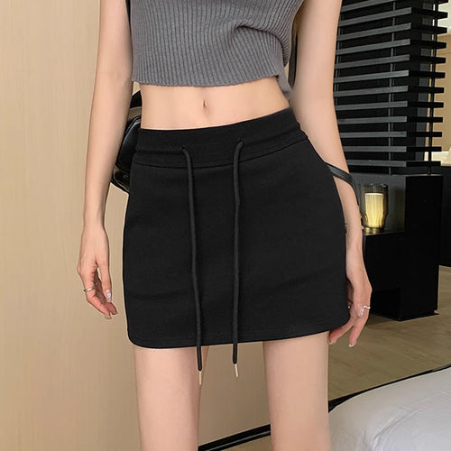 Women Drawstring Elastic Waist Mini Skirt