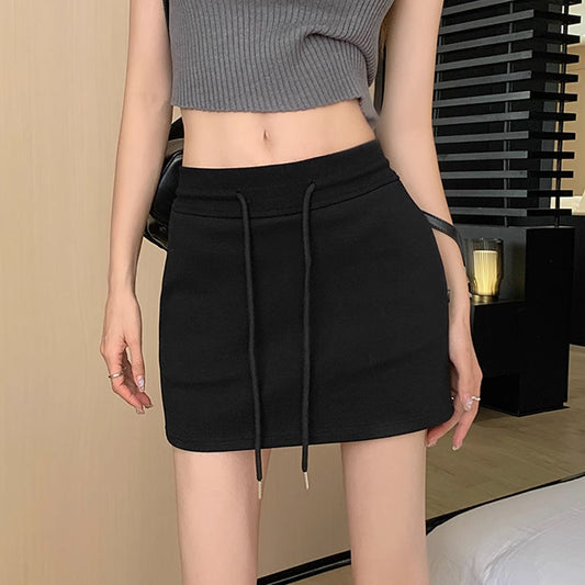 Women Drawstring Elastic Waist Mini Skirt