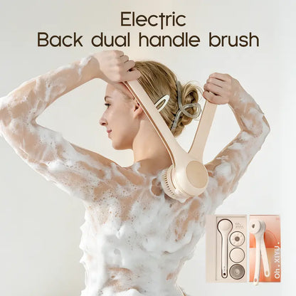 Silicone & Bristle Electric Body Brush - Dual-Handle Waterproof Spin Exfoliating Tool, Spa Luxury Body Care Accessory Set for Bacne Care & Stress Relief, Rechargeable 3-Piece Skin Health Kit (2 Months Daily Use, Ideal Gift), Body Care Tool